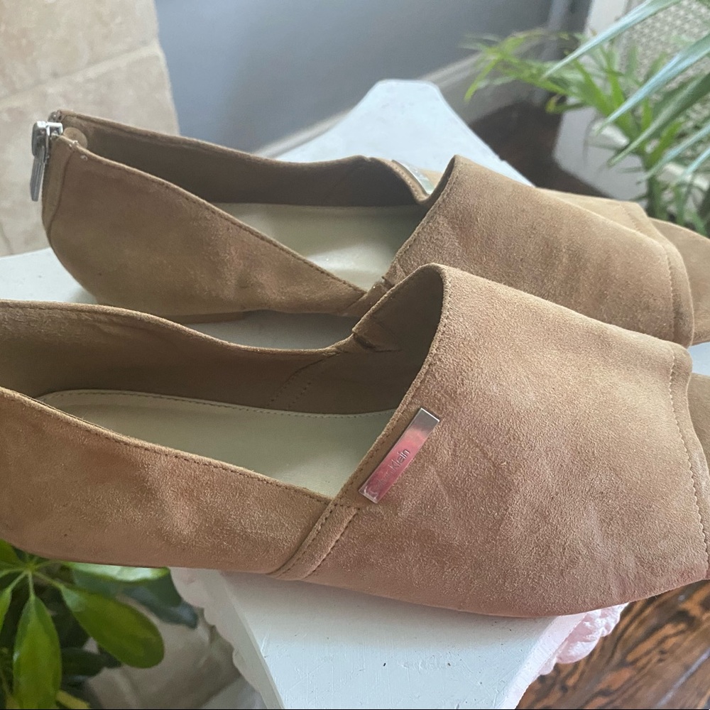 Tan Calvin Klein suede flats, size 7.5